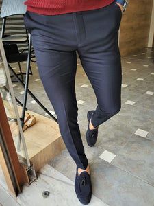 Paruri Navy Blue Slim Fit Pants-baagr.myshopify.com-Pants-brabion