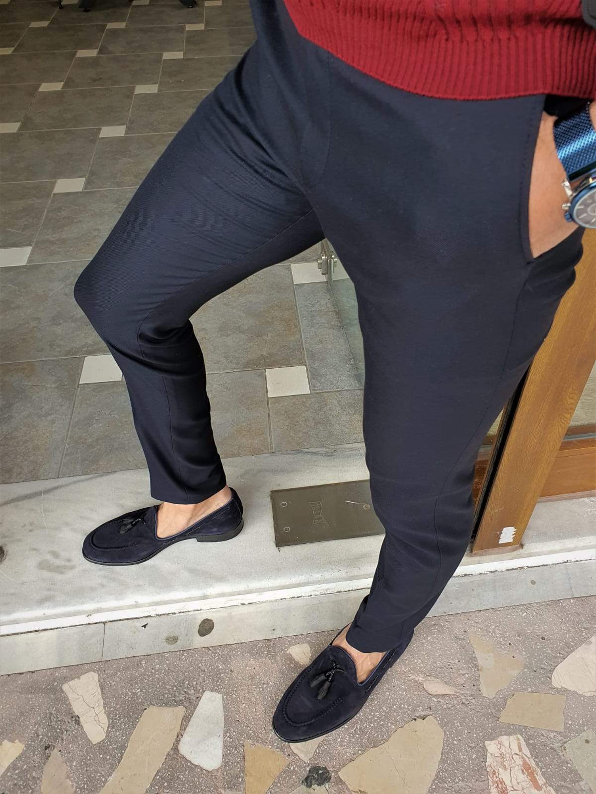 Paruri Navy Blue Slim Fit Pants-baagr.myshopify.com-Pants-brabion