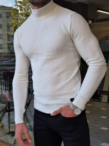 Elko White Slim Fit Mock Turtleneck Sweater-baagr.myshopify.com-sweatshirts-BOJONI