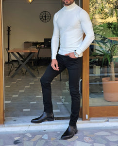 Elko White Slim Fit Mock Turtleneck Sweater-baagr.myshopify.com-sweatshirts-BOJONI