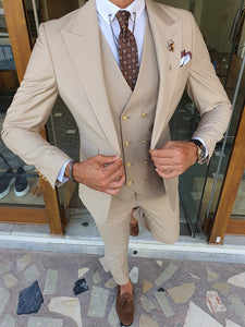 Boston Beige Slim Fit Peak Lapel Wool Suit-baagr.myshopify.com-suit-BOJONI