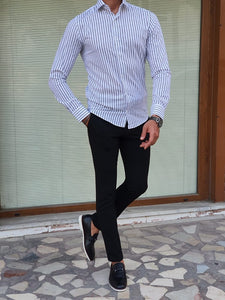 Major Black Slim Fit Long Sleeve Striped Cotton Shirt-baagr.myshopify.com-Shirt-BOJONI