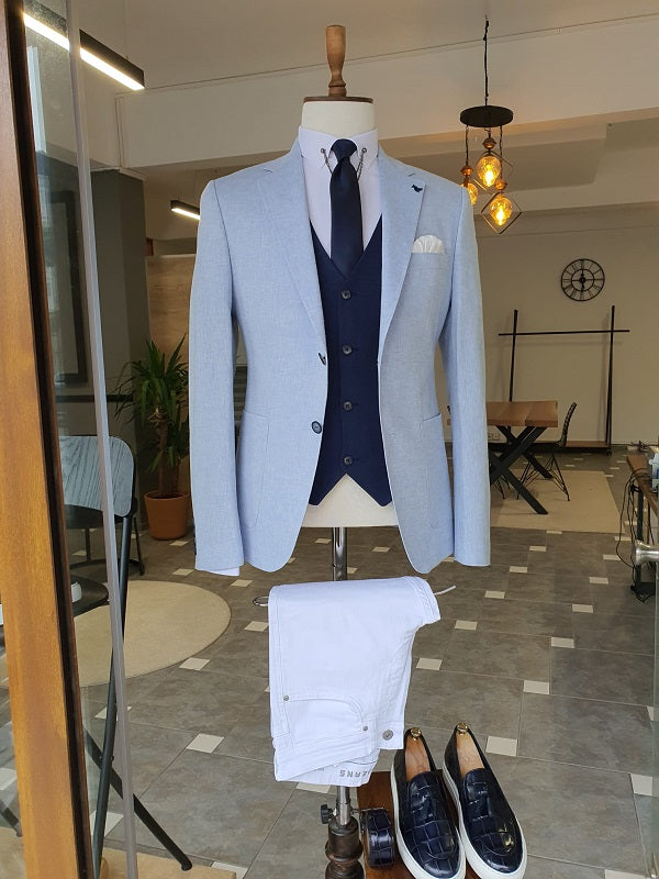Elche Blue Slim Fit Notch Lapel Linen Suit-baagr.myshopify.com-suit-BOJONI