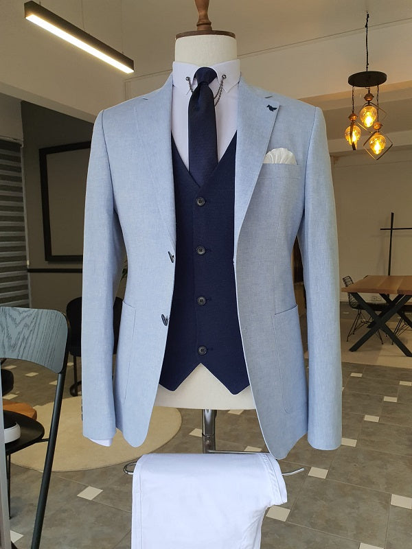 Elche Blue Slim Fit Notch Lapel Linen Suit-baagr.myshopify.com-suit-BOJONI