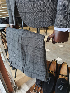 Elche Gray Slim Fit Peak Lapel Plaid Suit-baagr.myshopify.com-suit-BOJONI
