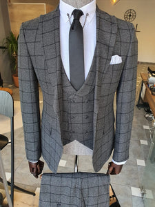 Elche Gray Slim Fit Peak Lapel Plaid Suit-baagr.myshopify.com-suit-BOJONI