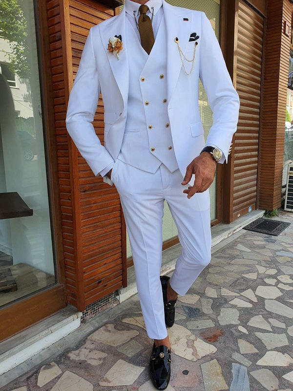 Boston White Slim Fit Peak Lapel Wool Suit-baagr.myshopify.com-suit-BOJONI