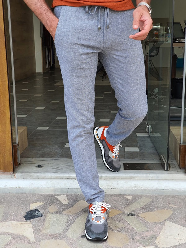 Bastoni Gray Slim Fit Cotton Pants-baagr.myshopify.com-Pants-BOJONI