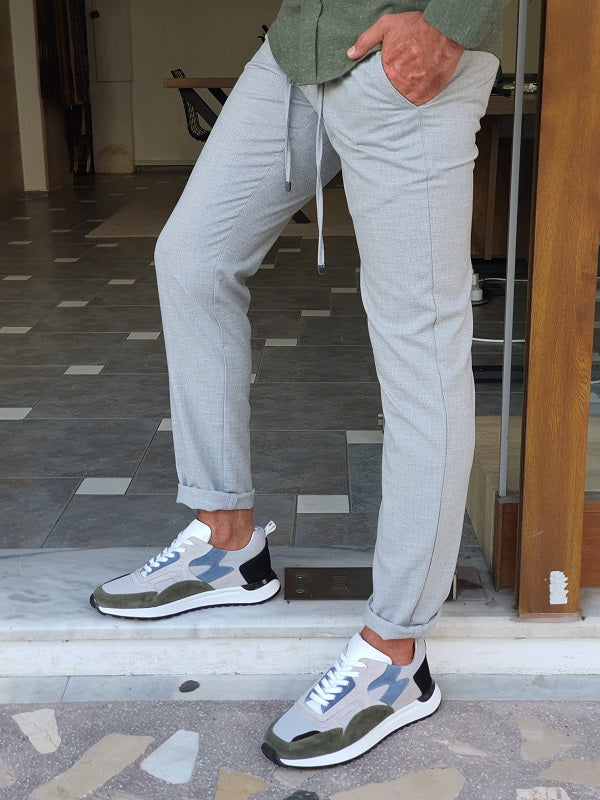 Bastoni  Gray Slim Fit Linen Pants-baagr.myshopify.com-Pants-BOJONI