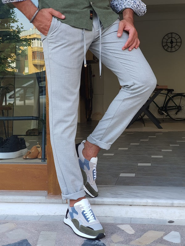 Bastoni  Gray Slim Fit Linen Pants-baagr.myshopify.com-Pants-BOJONI