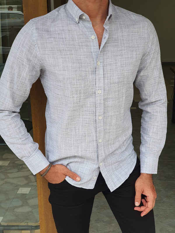 Major Gray Slim Fit Long Sleeve Crosshatch Cotton Shirt-baagr.myshopify.com-Shirt-BOJONI