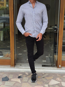 Major Gray Slim Fit Long Sleeve Crosshatch Cotton Shirt-baagr.myshopify.com-Shirt-BOJONI