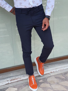 Bastoni Navy Blue Slim Fit Cotton Pants-baagr.myshopify.com-Pants-BOJONI