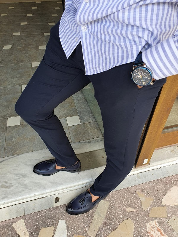 Frezo Navy Blue Slim Fit Pants-baagr.myshopify.com-Pants-BOJONI