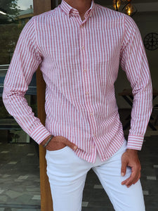 Major Red Slim Fit Long Sleeve Striped Cotton Shirt-baagr.myshopify.com-Shirt-BOJONI