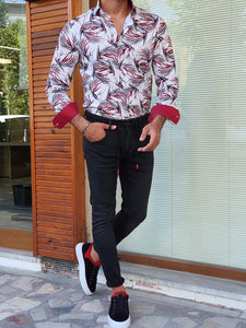 Areni  Red Slim Fit Long Sleeve Tropical Cotton Shirt-baagr.myshopify.com-Shirt-BOJONI