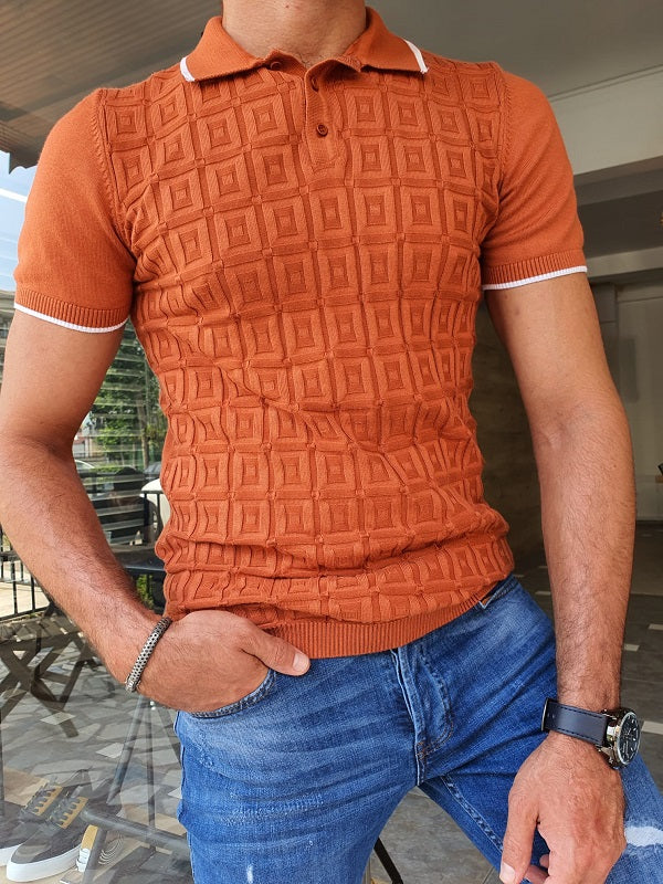 Bano Tile Brown Slim Fit Polo T-Shirt-baagr.myshopify.com-T-shirt-BOJONI