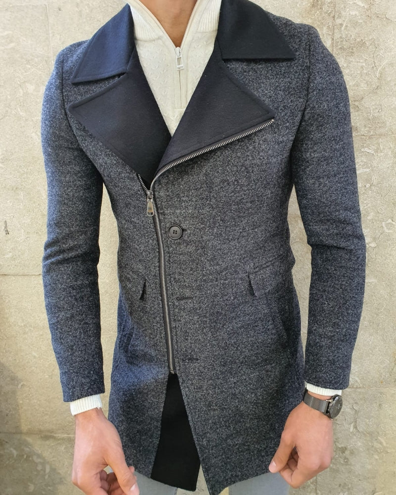 Calvin  Anthracite Slim Fit Zipper Wool Coat-baagr.myshopify.com-Jacket-BOJONI