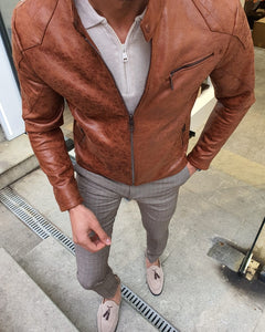 Lerno Camel Slim Fit Suede Leather Zipper Coat-baagr.myshopify.com-Jacket-BOJONI