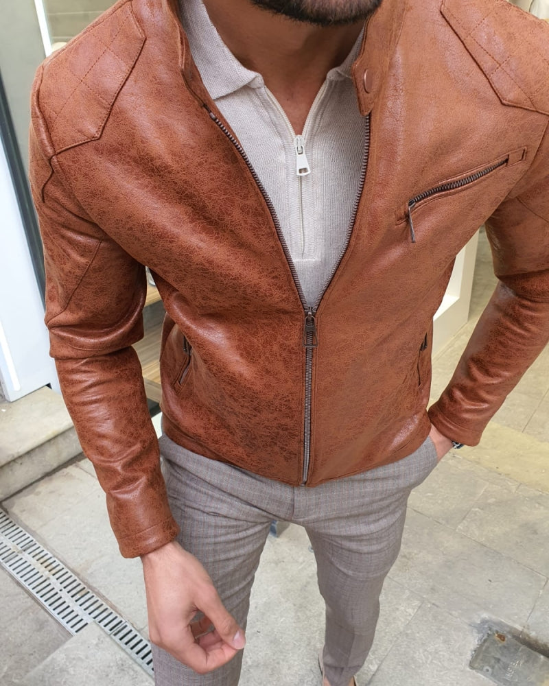 Lerno Camel Slim Fit Suede Leather Zipper Coat-baagr.myshopify.com-Jacket-BOJONI