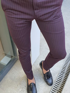 Oakland Burgundy Slim Fit Pinstripe Pants-baagr.myshopify.com-Pants-BOJONI