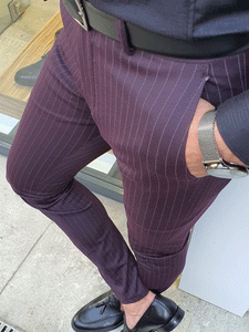 Oakland Burgundy Slim Fit Pinstripe Pants-baagr.myshopify.com-Pants-BOJONI