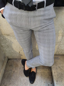 Shelton Black Slim Fit Plaid Pants-baagr.myshopify.com-Pants-BOJONI