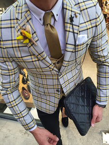 Bojo Bellingham Yellow Slim Fit Plaid Check Suit-baagr.myshopify.com-suit-BOJONI