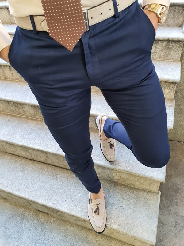 Shelton Navy Blue Slim Fit Pants-baagr.myshopify.com-Pants-BOJONI