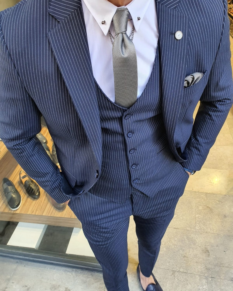 Bojo Pivas Navy Blue Slim Fit Pinstripe Suit-baagr.myshopify.com-suit-BOJONI