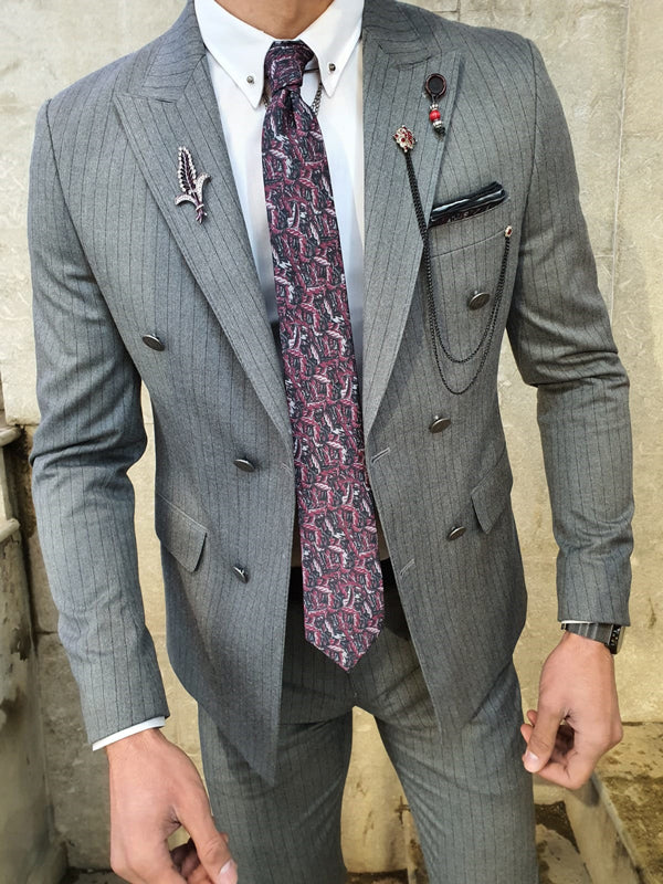 Bojoni Gray Slim Fit Double Breasted Suit-baagr.myshopify.com-suit-BOJONI