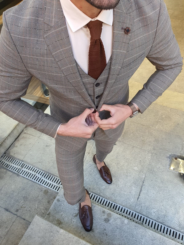 Grassano Camel Slim Fit Plaid Suit-baagr.myshopify.com-suit-BOJONI