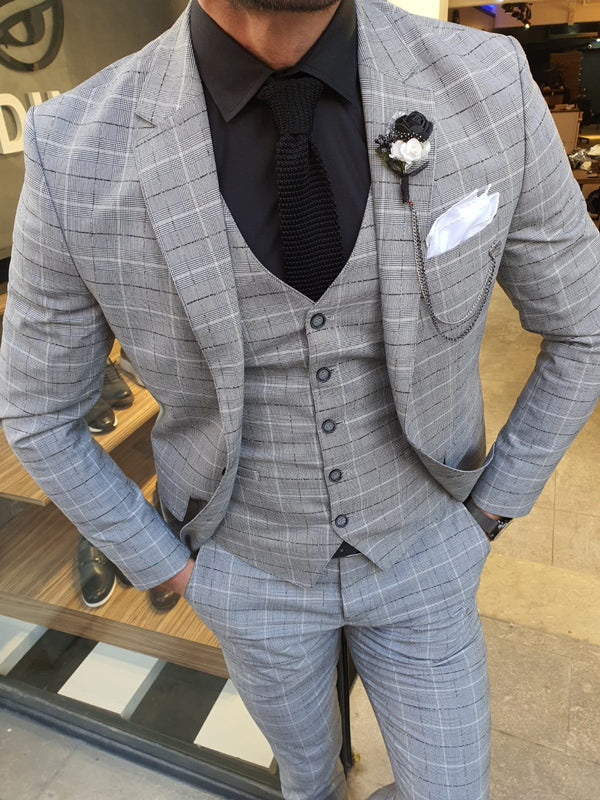 Grassano Gray Slim Fit Plaid Suit-baagr.myshopify.com-suit-BOJONI