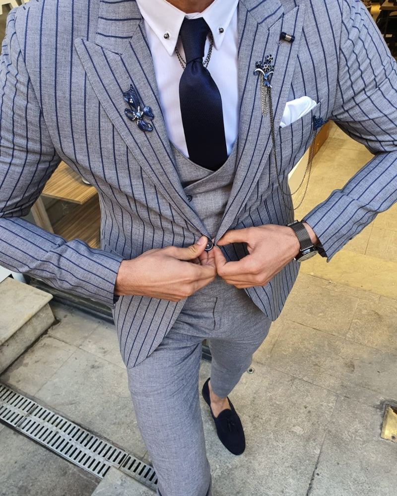 Bojo Pivas Navy Blue Slim Fit Pinstripe Suit-baagr.myshopify.com-suit-BOJONI