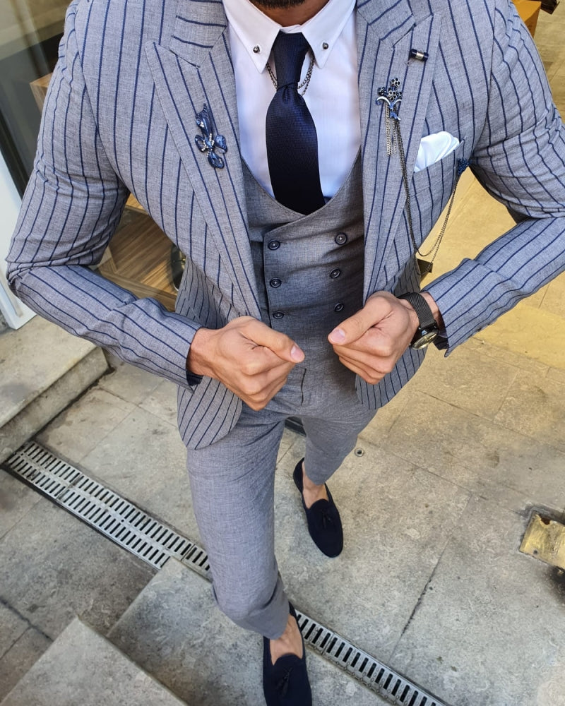 Bojo Pivas Navy Blue Slim Fit Pinstripe Suit-baagr.myshopify.com-suit-BOJONI