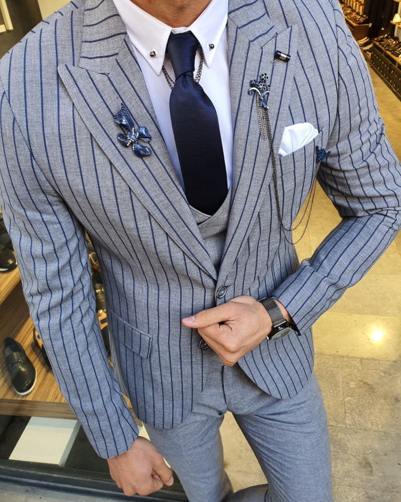 Bojo Pivas Navy Blue Slim Fit Pinstripe Suit-baagr.myshopify.com-suit-BOJONI