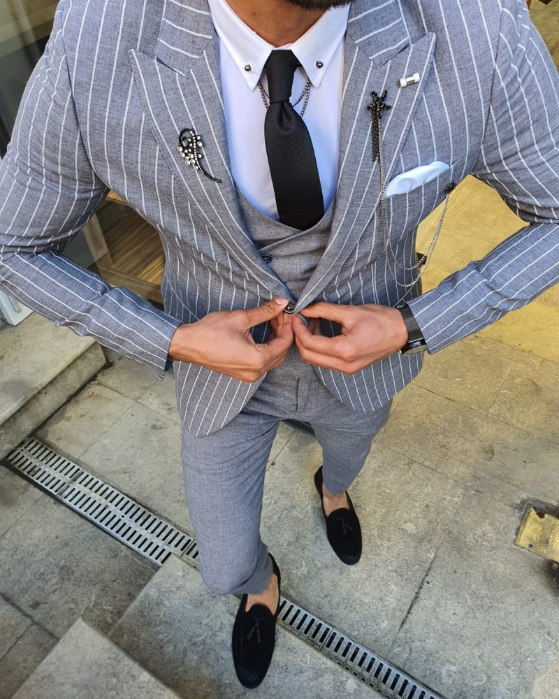 Bojo Pivas White Slim Fit Pinstripe Suit-baagr.myshopify.com-suit-BOJONI