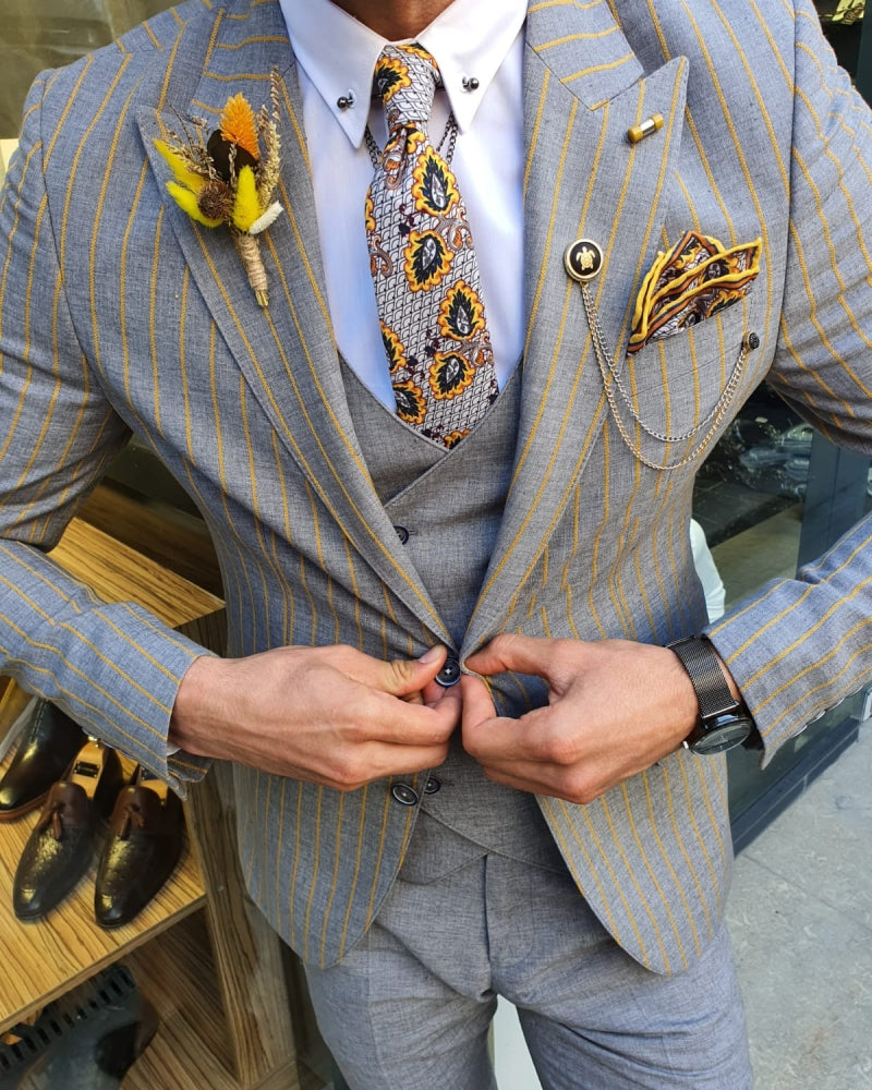 Bojo Pivas Yellow Slim Fit Pinstripe Suit-baagr.myshopify.com-suit-BOJONI