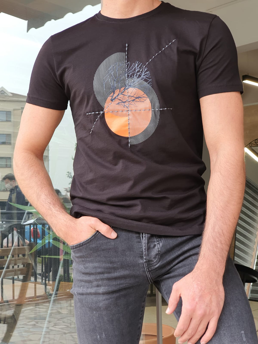 Lerna Black Slim Fit Crew Neck Cotton T-Shirt-baagr.myshopify.com-T-shirt-BOJONI
