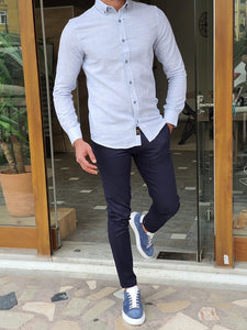 Capani Blue Slim Fit Long Sleeve Linen Shirt-baagr.myshopify.com-Shirt-BOJONI