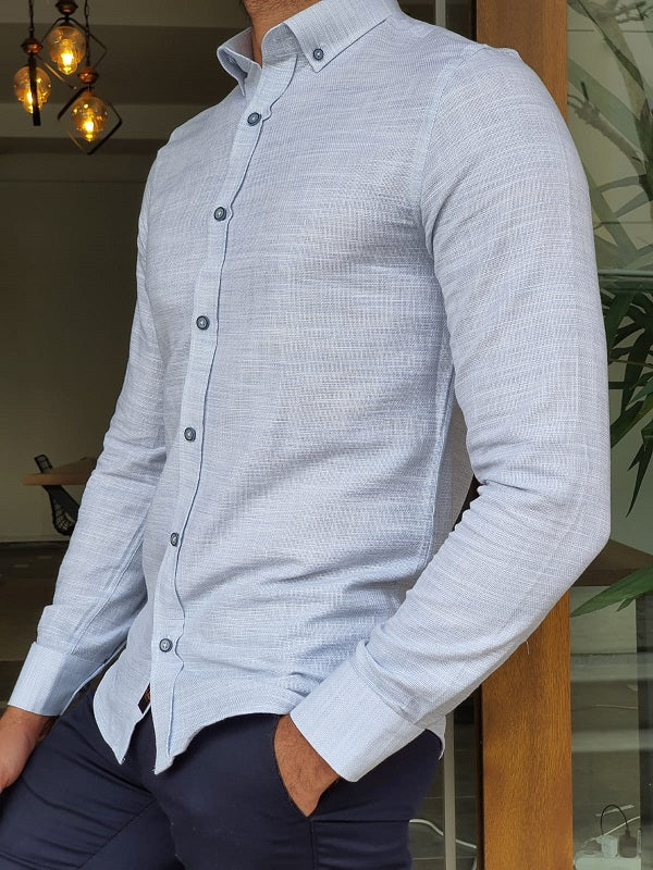 Capani Blue Slim Fit Long Sleeve Linen Shirt-baagr.myshopify.com-Shirt-BOJONI