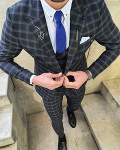 Bojoni Black Slim Fit Plaid Check Suit-baagr.myshopify.com-suit-BOJONI