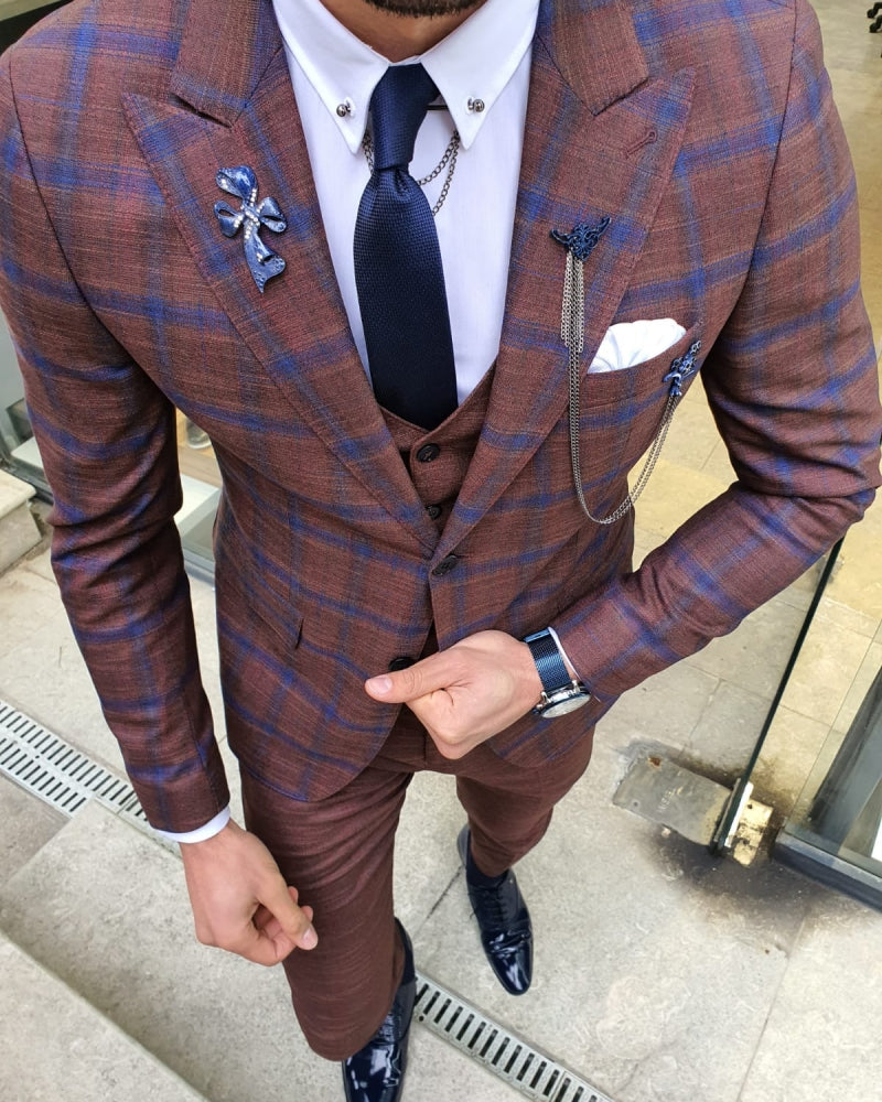 Lance Camel Slim Fit Plaid Patterned Suit-baagr.myshopify.com-suit-BOJONI