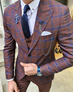 Lance Camel Slim Fit Plaid Patterned Suit-baagr.myshopify.com-suit-BOJONI