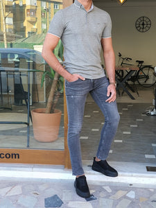 Lerno Gray Slim Fit Polo T-Shirt-baagr.myshopify.com-T-shirt-BOJONI