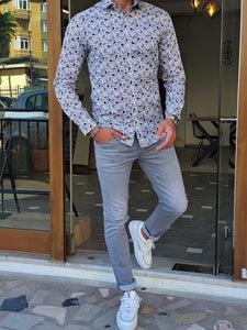 Bano Gray Slim Fit Long Sleeve Paisley Pattern Cotton Shirt-baagr.myshopify.com-Shirt-BOJONI