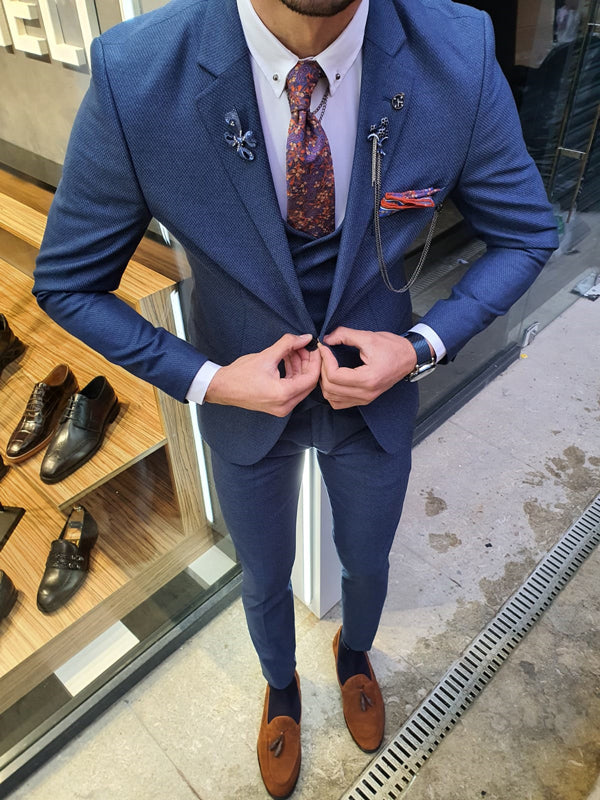 Bojoni  Indigo Slim Fit Patterned Suit-baagr.myshopify.com-suit-BOJONI