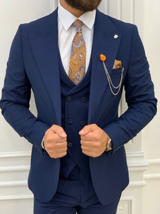 Verona Navy Blue Slim Fit Peak Lapel Suit-baagr.myshopify.com-1-BOJONI
