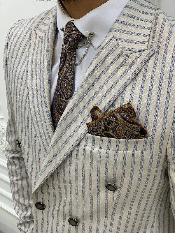 Varteni Beige Slim Fit Peak Lapel Double Breasted Striped Suit-baagr.myshopify.com-1-BOJONI