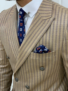 Varteni  Brown Slim Fit Peak Lapel Double Breasted Striped Suit-baagr.myshopify.com-1-BOJONI